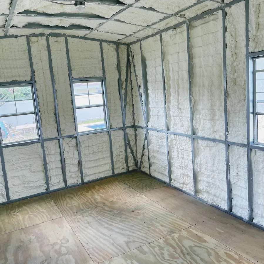 Closed-cell spray foam insulation applied to wall cavities in a residential project in Norway